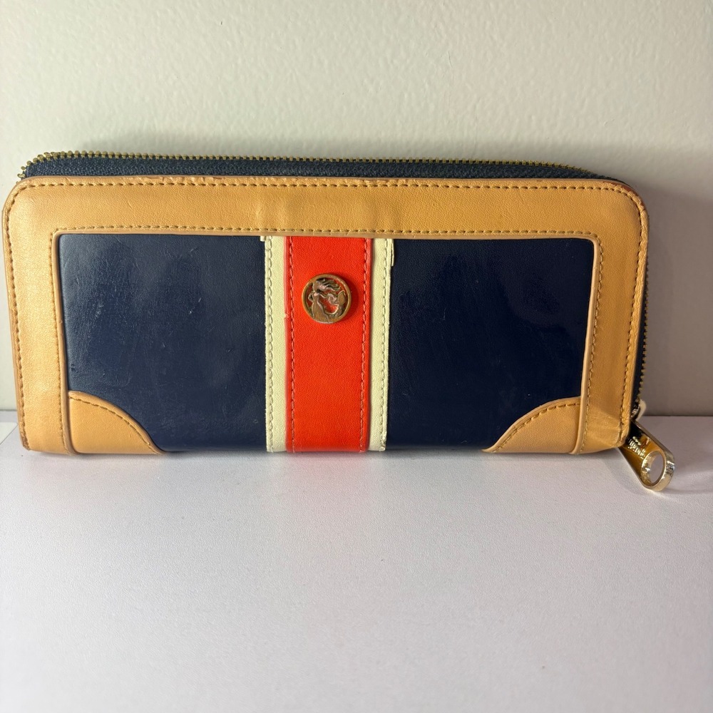 ♾️Spartina 449 Leather Continental Wallet Navy Racing Stripe Mermaid Clutch♾️